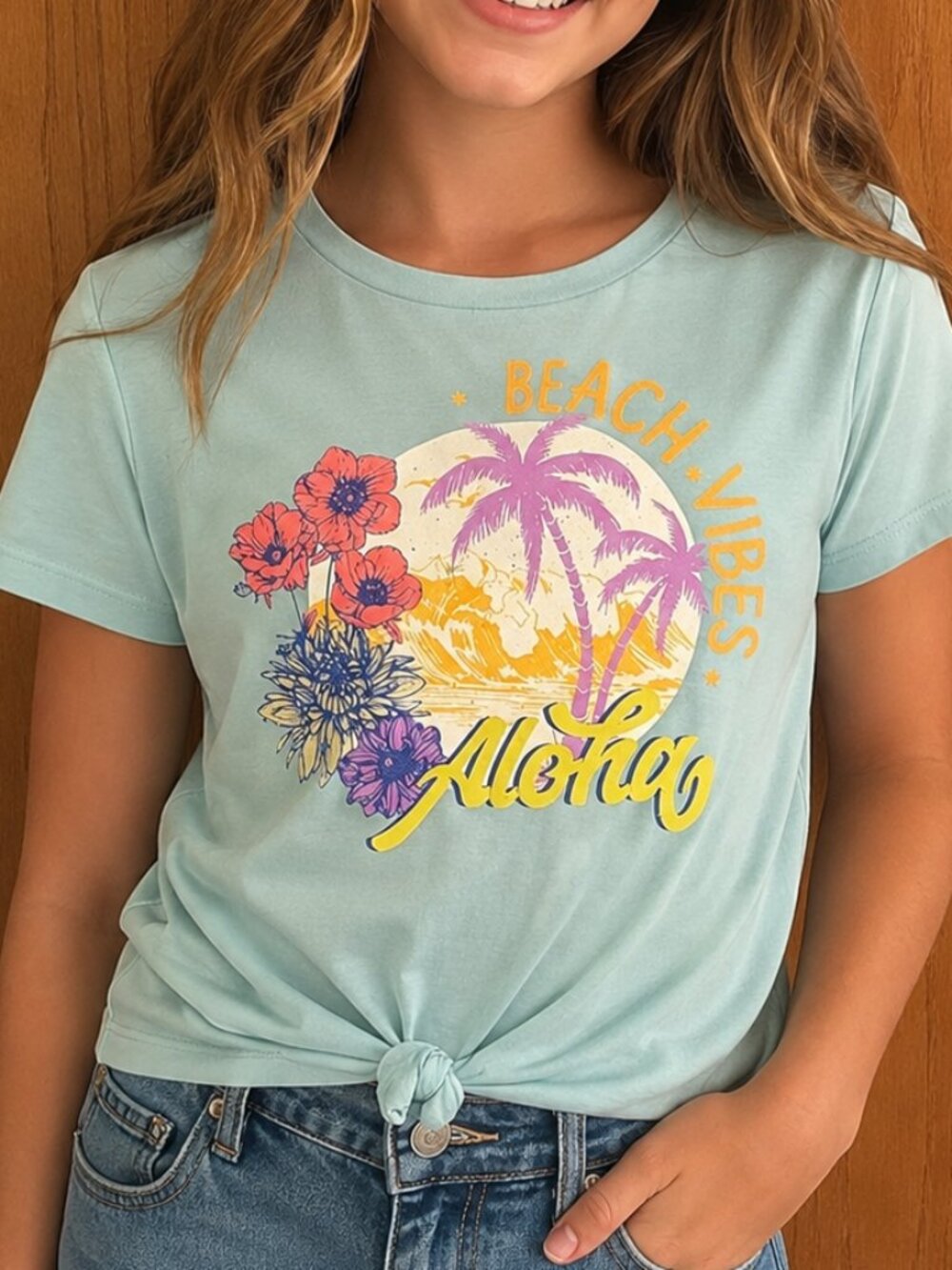 🆕Neon Soul Girls' Aloha Graphic Tee in Light Blue